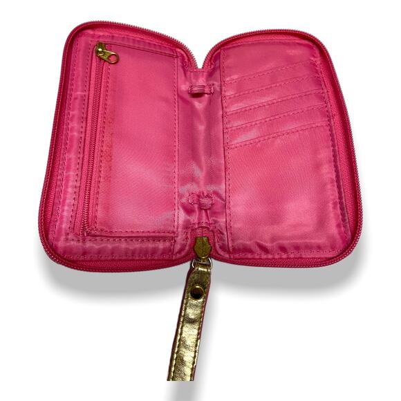 Lilly Pulitzer Zip Around Wallet Pink Blue 2015 Canvas Peacock Wristlet - Picture 2 of 7